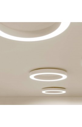 Plafoniera minimale con struttura in alluminio, dalla forma circolare a forma di anello con colore bianco con luce a led ( 50W ) integrata