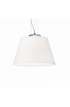 Sospensione moderna con montatura in metallo cromato diffusore in vetro soffiato bianco acidato, 1 Luce ( E27, 100W)