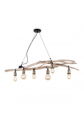 Sospensione dal design vintage con montatura in metallo, elementi decorativi in legno. 6 luci (E27, 60W).