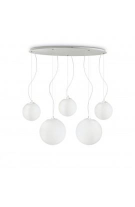 Sospensione moderna con montatura in metallo cromato e diffusore in vetro, 5 Luce ( E27, 60W)