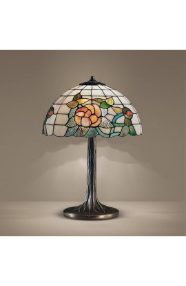 LAMPADA DA TAVOLO CLASSICA IN FUSIONE OTTONE BRUNITO E VETRO TIFFANY, 1 PUNTO LUCE 60W (E27) 