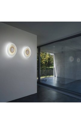 LEUCOS AURELIANO TOSO collezione BETA SMALL, plafoniera parete/soffitto, diffusore in lastra di vetro decorato, 1 circolina ( 2GX13 T5) da 22 watt.