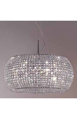 Sospensione con struttura in nichel lucido e diffusore in cristallo, 8 punti luce 48W G9