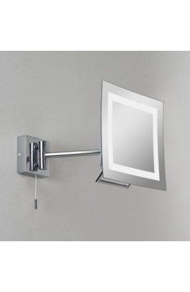 Elegante Specchio di forma quadrata con sistema di illuminazione integrato e braccio mobile, 1 luce a 25W ( G9 ) Dimmerabile.
