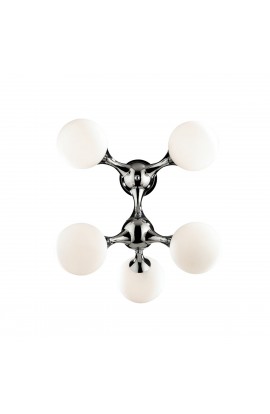 Plafoniera dal design moderno con struttura in metallo cromato diffusori in vetro, 5 luci (E14, 40W)