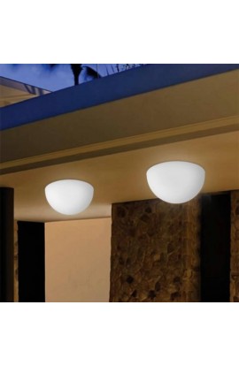 Applique a forma di mezzo globo luminoso da esterno con base in polietilene lineare bianco e diffusore in polietilene bianco traslucido, 1 luce 30W (E27) 