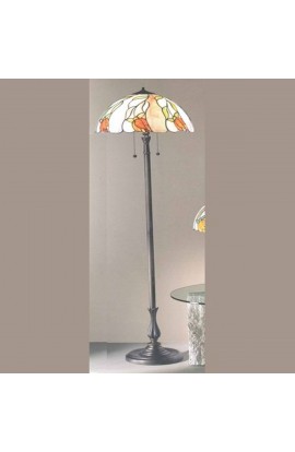 LAMPADA DA TERRA  IN RESINA E ZAMA CON VETRO CLASSICO TIFFANY, 2 PUNTI LUCE 60W (E27).