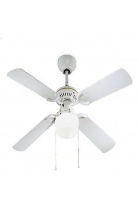 Ventilatore da soffitto in metallo bianco 4 pale, 1 punto luce 60W