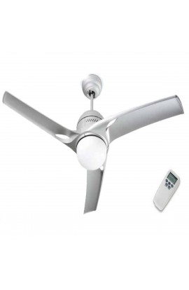 Ventilatore da soffitto in metallo e acrilico finitura argento 3 pale con kit luce in vetro con 1 punti luce 80W R7s 