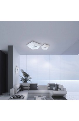 Plafoniera bianca con diffusore in Acrilico, dalla forma irregolare, 1 luce a Led da 28 W  ( 2800 Lumen , 3000° Kelvin ) 