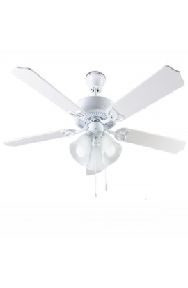 Ventilatore a soffitto finitura bianco, 5 pale con kit luce in vetro con 3 attacchi luce