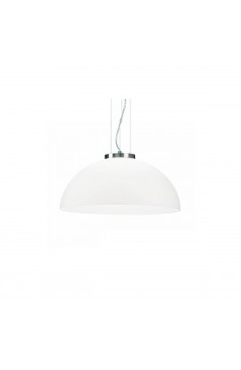 Sospensione moderna con montatura in metallo con finitura in nickel satinato diffusore in vetro soffiato bianco acidato, 1 Luce ( E27, 100W)