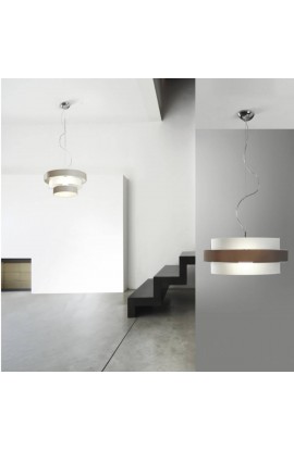 Raffinata lampada a Sospensione con vetri di colore Bianco e Wangè e struttura in metallo cromato, 3 luci 60W ( E27 )
