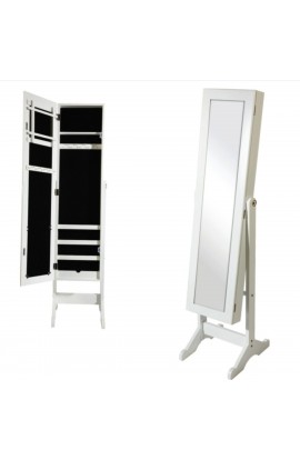 Elegante Specchio portagioie, con piedistallo è sportello a chiusura magnetica, in legno verniciato bianco, .