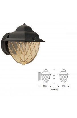 Applique 34610 SURYA da esterno, con montatura in alluminio pressofuso varie finiture (graffite, nero,bronzo,bainco,verde rame,bianco R1013,silver,nero,ruggine - Diffusore in vetro Trasparente 1 Luce att.E27