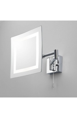 Elegante Specchio di forma quadrata con sistema di illuminazione integrato e braccio mobile, 1 luce a 25W ( G9 ) Dimmerabile.